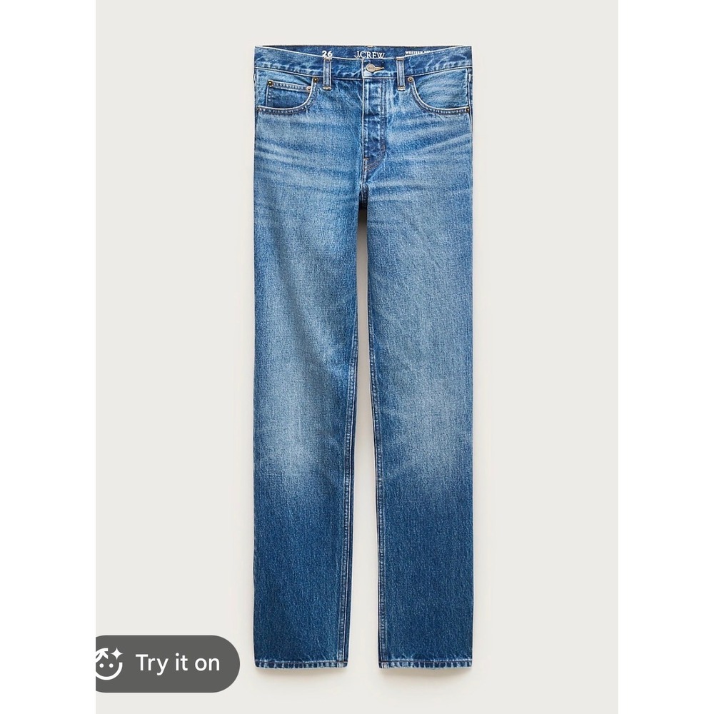J.Crew High-Rise Vintage Straight Jeans Medium Wash Distressed Denim Womens 27